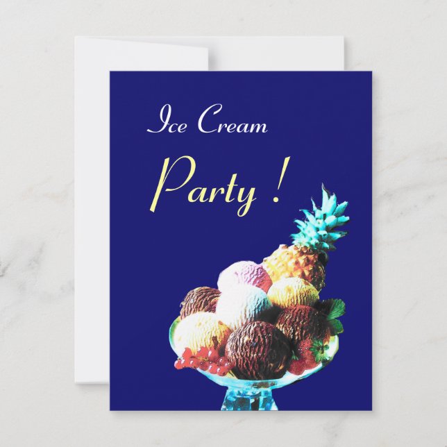 Invitación FIESTA DE CUMPLEAÑOS DE HELADO, azul (Anverso)