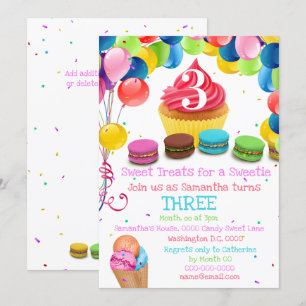 Invitación Fiesta de cumpleaños de helado crema de dulces