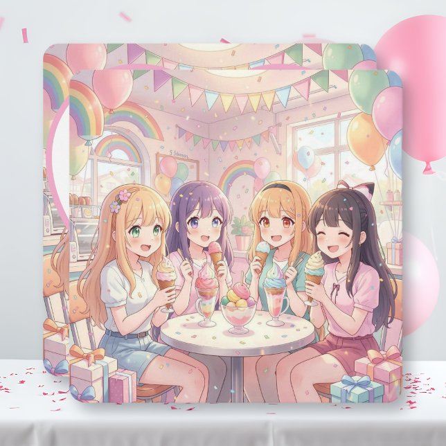 Invitación Fiesta de Cumpleaños de Helado de Chica Anime Ador (Subido por el creador)