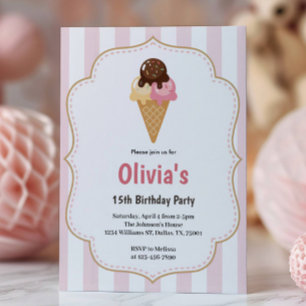 Invitación Fiesta de Cumpleaños de Helado de Chicas Adolescen