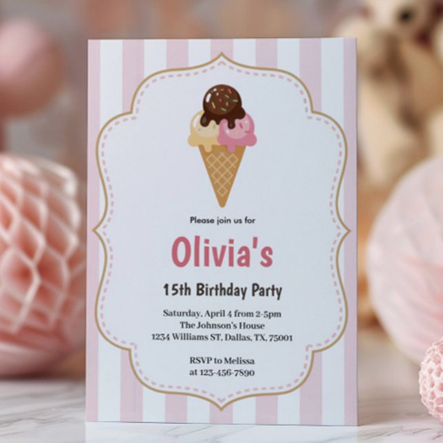 Invitación Fiesta de Cumpleaños de Helado de Chicas Adolescen (Subido por el creador)
