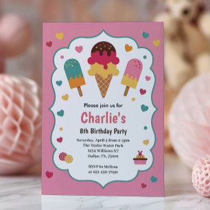 Invitación Fiesta de Cumpleaños de Helado de Chicas Lindas
