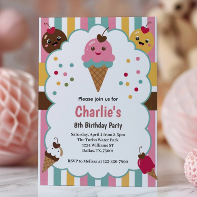 Invitación Fiesta de Cumpleaños de Helado de Chicas Lindas (Subido por el creador)