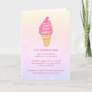 Invitación Fiesta de Cumpleaños de Helado Rosa