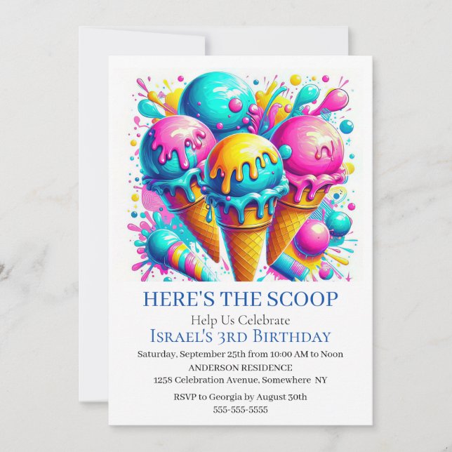 Invitación Fiesta de cumpleaños de helados (Anverso)