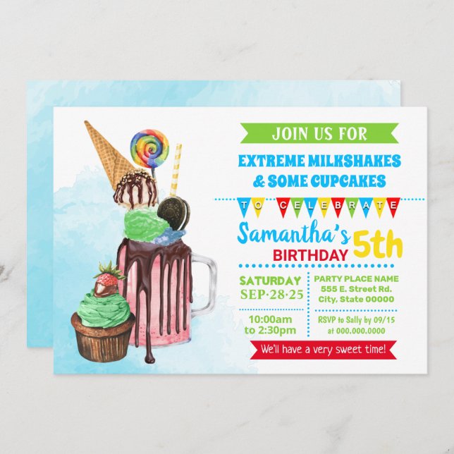Invitación Fiesta de cumpleaños de helados de batidos extremo (Anverso / Reverso)