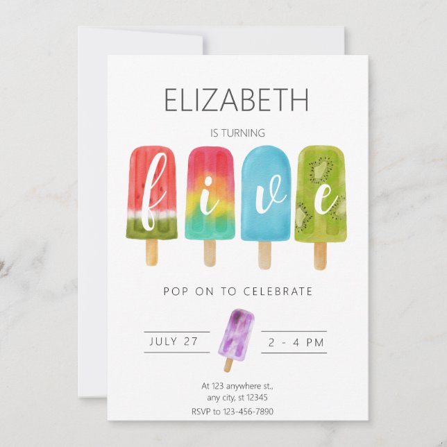 Invitación Fiesta de cumpleaños de helados de paleta de veran (Anverso)