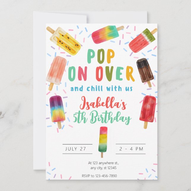 Invitación Fiesta de cumpleaños de helados de pop (Anverso)