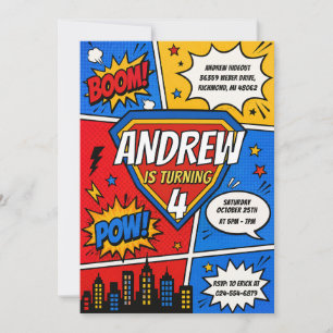 Invitación Fiesta de cumpleaños de héroe de cómic personaliza