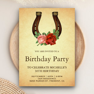 Invitación Fiesta de Cumpleaños de Herradura Floral Rústica C