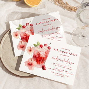 Invitación Fiesta de cumpleaños de Hibiscus Cherry Cocktail T