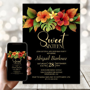 Invitación Fiesta de cumpleaños de Hibiscus Floral Sweet 16 T