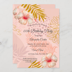Invitación Fiesta de cumpleaños de Hibiscus Pink Tropic Flora