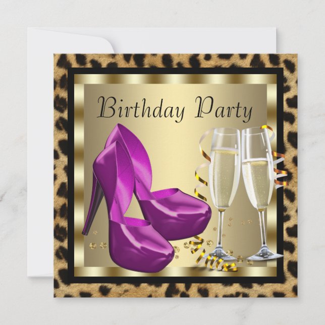 Invitación Fiesta de cumpleaños de High Heel Shoes Leopard (Anverso)