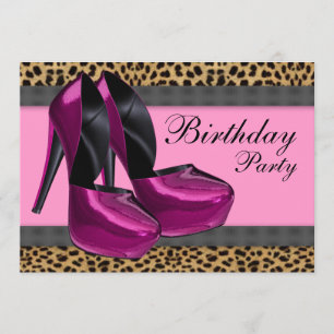 Invitación Fiesta de cumpleaños de High Heels y Hot Pink Leop