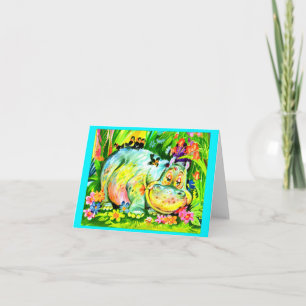 Invitación fiesta de cumpleaños de hipopótamo brillante y col