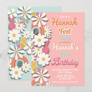 Invitación Fiesta de cumpleaños de Hippie Flower Power 70s de