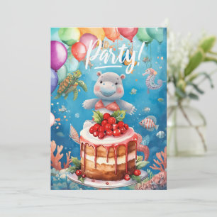 Invitación Fiesta de cumpleaños de Hippo bajo el agua