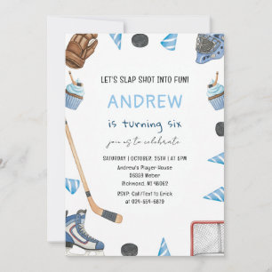 Invitación Fiesta de Cumpleaños de Hockey con Acuarela Person