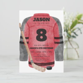 Invitación Fiesta de Cumpleaños de Hockey en Jersey Rojo