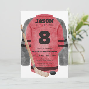 Invitación Fiesta de Cumpleaños de Hockey en Jersey Rojo