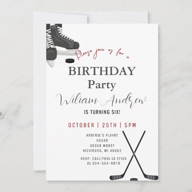 Invitación Fiesta de cumpleaños de hockey minimalista persona (Anverso)