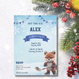 Invitación Fiesta de cumpleaños de hockey sobre hielo azul pa