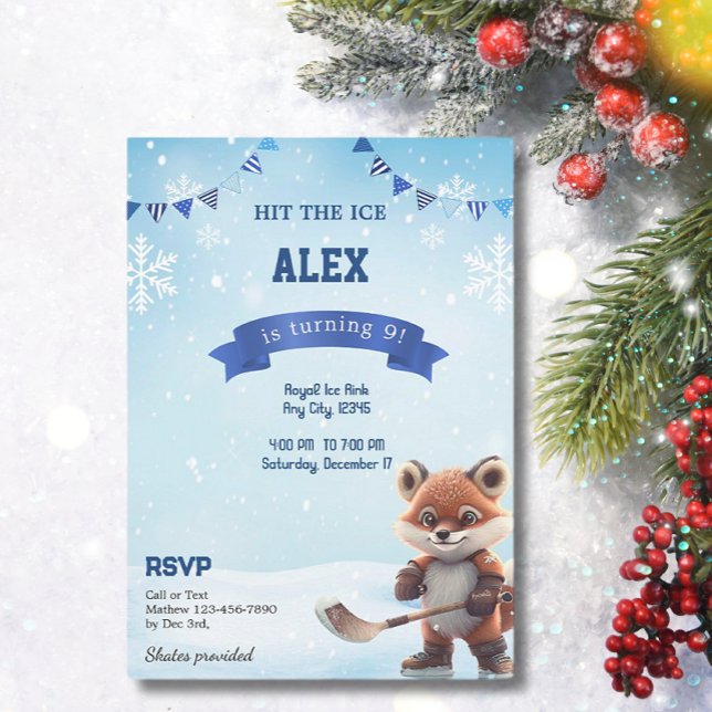 Invitación Fiesta de cumpleaños de hockey sobre hielo azul pa (Subido por el creador)