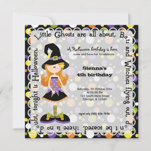 Invitación Fiesta de cumpleaños de Hocus Pocus (Anverso)