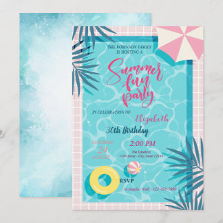Invitación Fiesta de cumpleaños de hoja de palma de piscina d