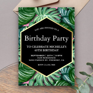 Invitación Fiesta de Cumpleaños de Hojas de Acuarela Tropical