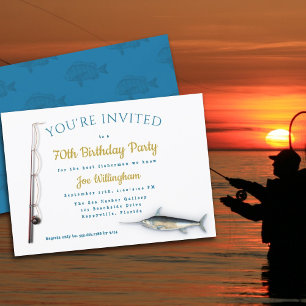 Invitación Fiesta de cumpleaños de hombre adulto de pesca en