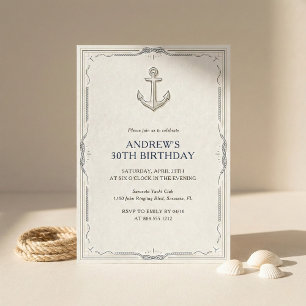 Invitación Fiesta de cumpleaños de hombre azul marino ancla n