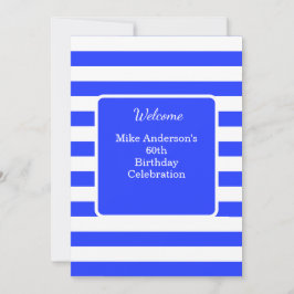 Invitación Fiesta de cumpleaños de hombre azul marino y blanc