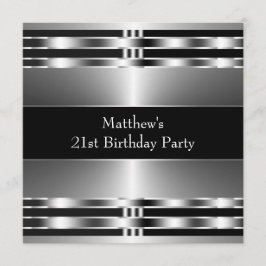 Invitación Fiesta de cumpleaños de hombre de plata negra
