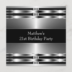 Invitación Fiesta de cumpleaños de hombre de plata negra