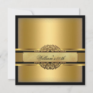 Invitación Fiesta de Cumpleaños de Hombre en Negro y Dorado