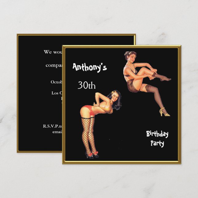 Invitación Fiesta de cumpleaños de hombres de cualquier edad (Anverso / Reverso)