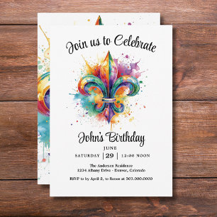 Invitación Fiesta de cumpleaños de hombres de Mardi Gras