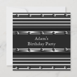 Invitación Fiesta de Cumpleaños de Hombres Plata Metal Negro 