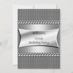 Invitación Fiesta de Cumpleaños de Hombres Plateado Metalizad