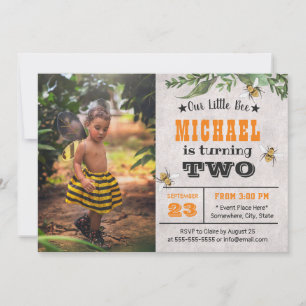 Invitación Fiesta de cumpleaños de Honey Bee Cute Boy Photo