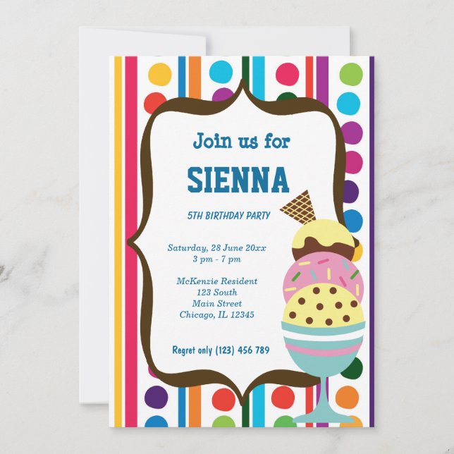 Invitación Fiesta de cumpleaños de Ice Cream (Anverso)