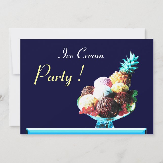 Invitación FIESTA DE CUMPLEAÑOS DE ICE CREAM 2,azul (Anverso)