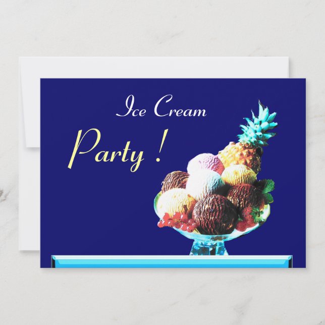 Invitación FIESTA DE CUMPLEAÑOS DE ICE CREAM 2,azul (Anverso)