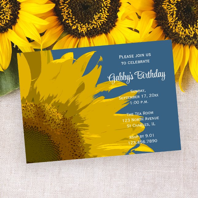 Invitación Fiesta de cumpleaños de impresión de girasol (Subido por el creador)