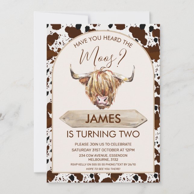 Invitación Fiesta de cumpleaños de impresión de vacas de la r (Anverso)
