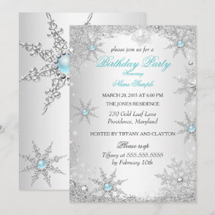 Invitación Fiesta de cumpleaños de invierno azul verdoso