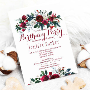 Invitación Fiesta de cumpleaños de invierno chic con flores e