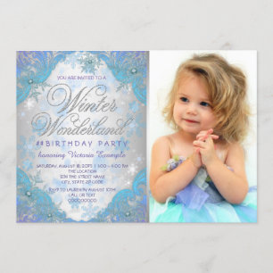 Invitación Fiesta de cumpleaños de Invierno con Copos de Niev